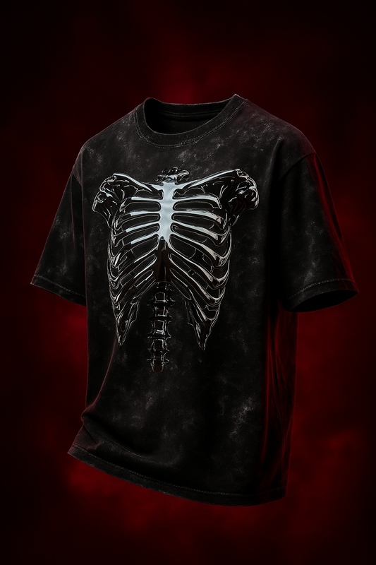Skeleton Streetwear Acid Washed Oversized Tee