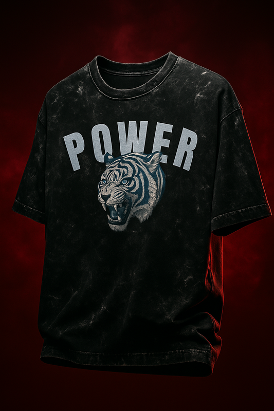 'POWER' Acid Washed Oversized Tee